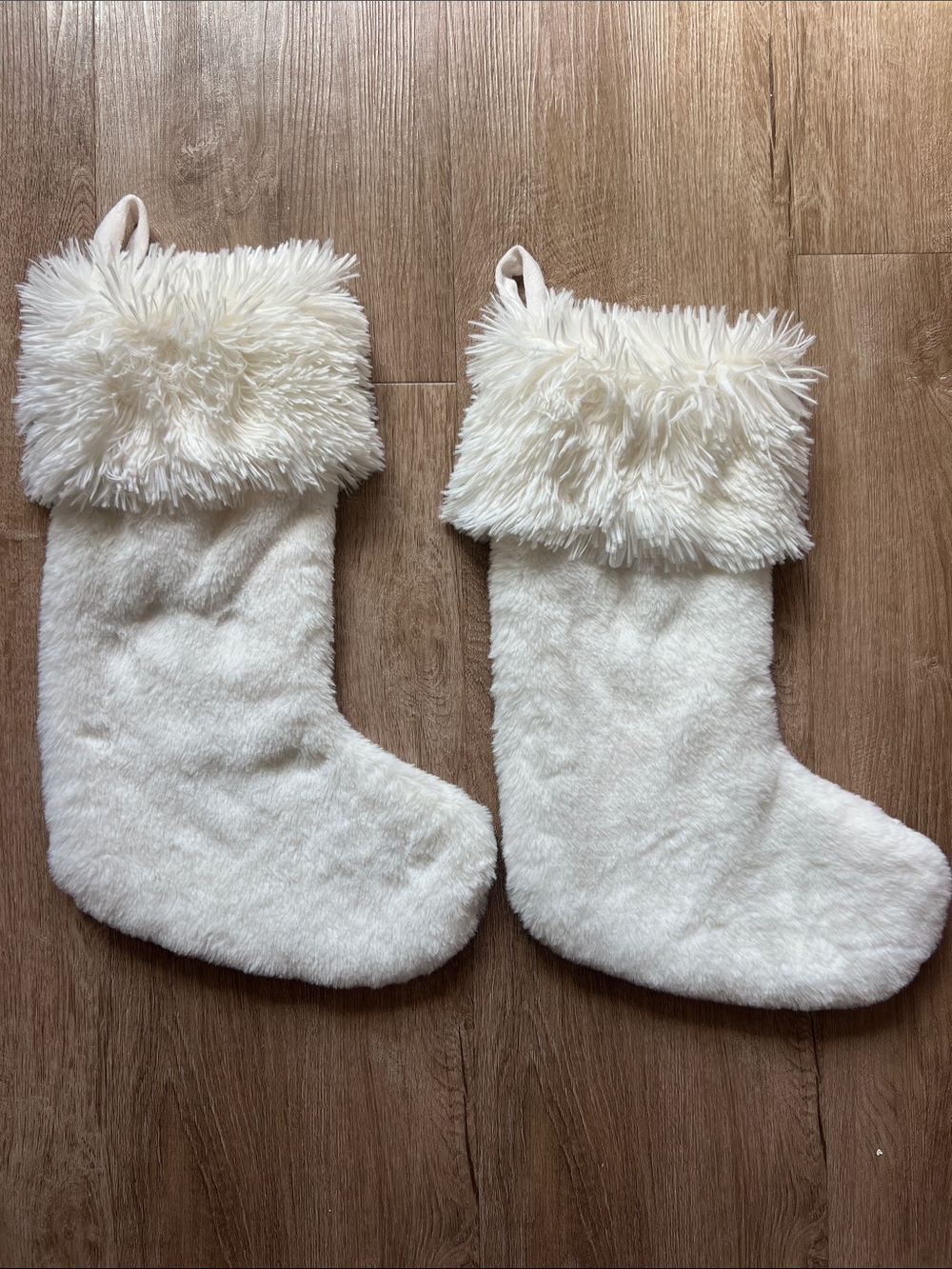 Berkshire White Faux Fur Christmas Stockings with Shaggy Cuff & Hanging Loops